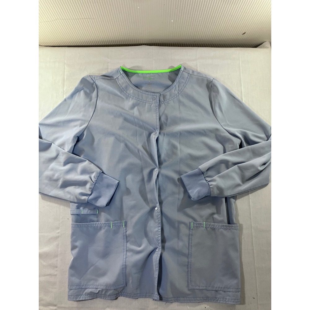 SCRUBSTAR Premium Clubwear Blue Bliss Scrub Jacket Top Snap‎ Front Recycled M